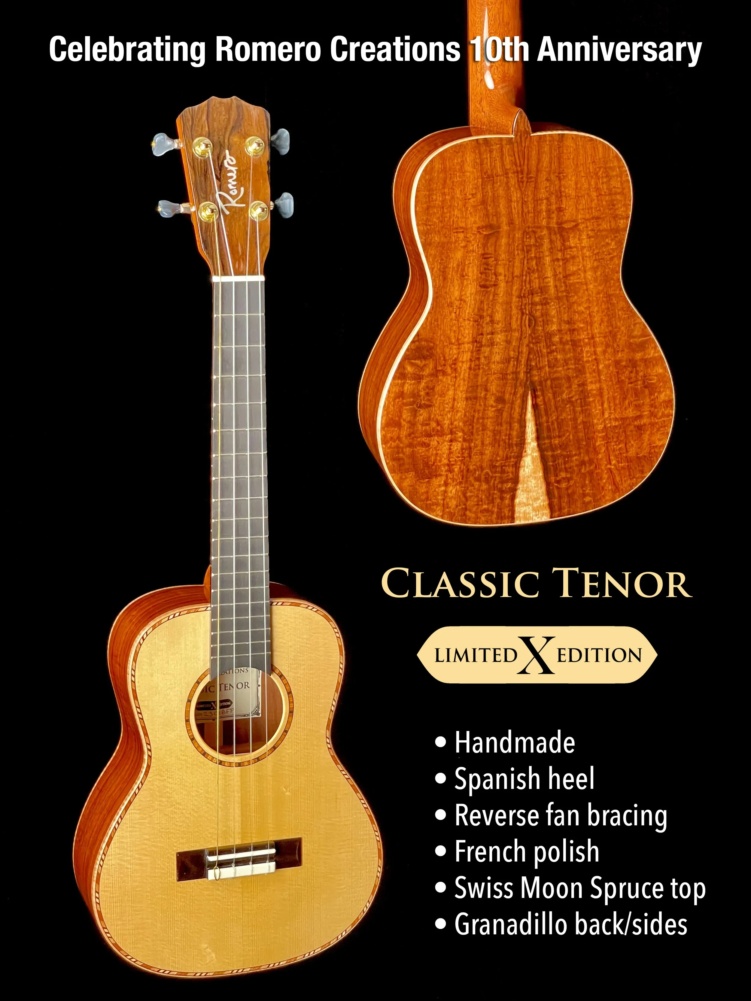 Classic Tenor 'Ukulele: Swiss Moon Spruce/Granadillo (SG23018FP)