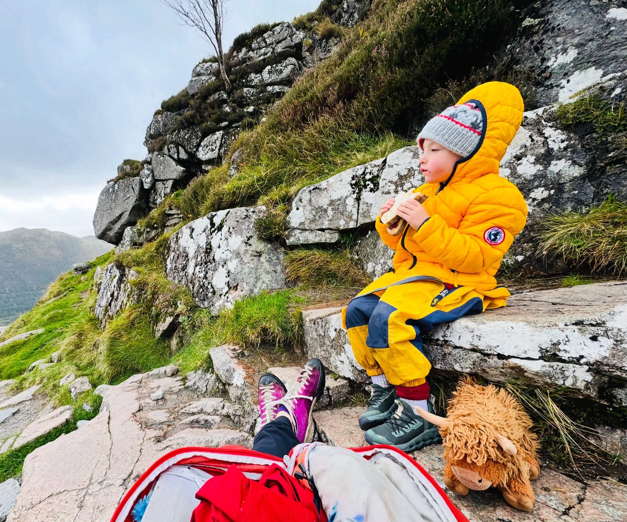 We wandered the Ben Nevis trail today. Stunning glacially carved landscapes, ridgelines for days, and, when asked what the most  essential item to pack for a mountain hike, my son&rsquo;s answer was obvious: Mr. Moo. What would you take? 
.
.
.
#benn
