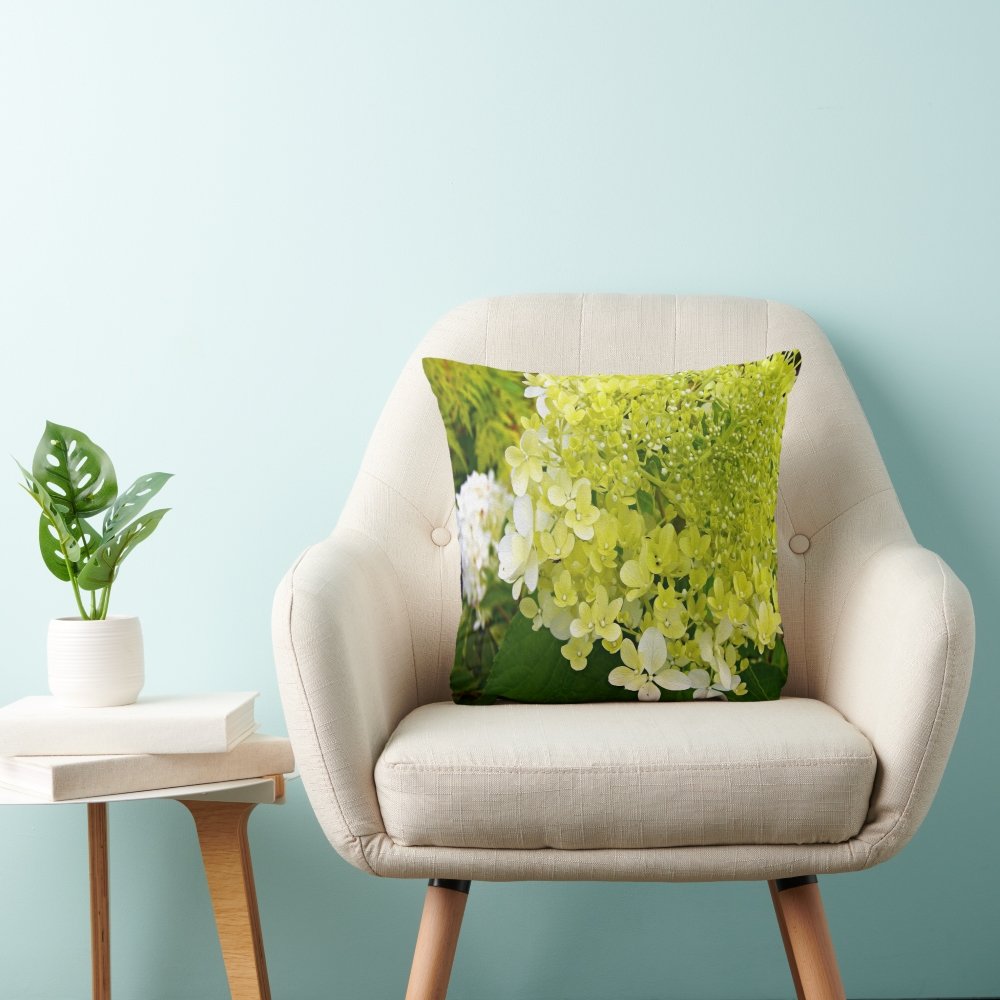 Elegant Chartreuse Green Limelight Hydrangea Throw Pillow