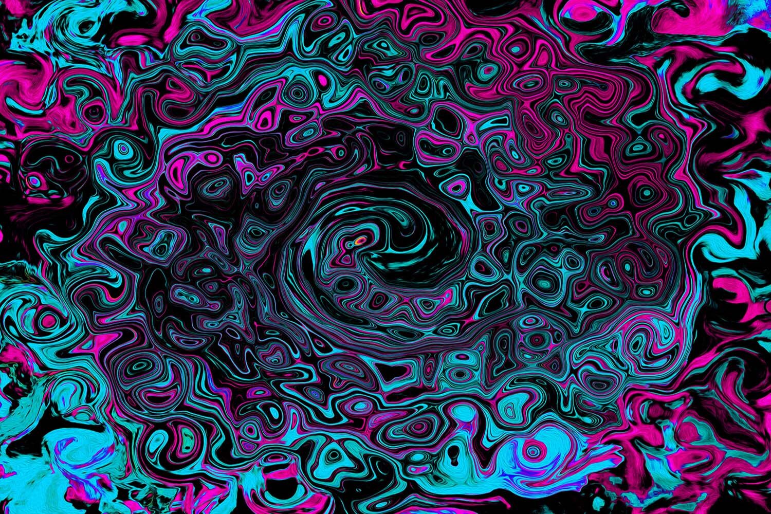 Retro Aqua Magenta and Black Abstract Swirl