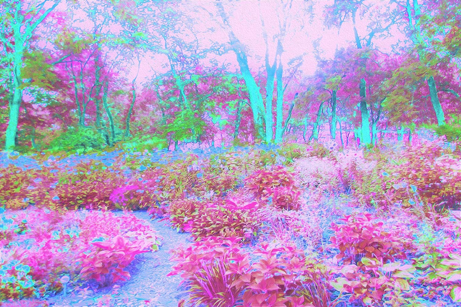 Impressionistic Pink and Turquoise Garden Landscape