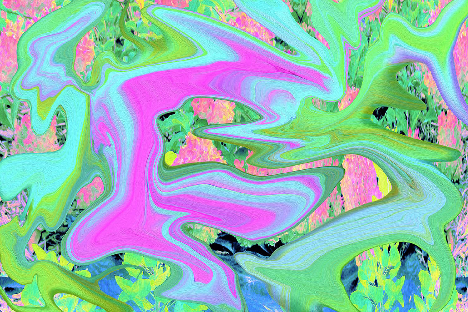 Retro Pink and Light Blue Liquid Art on Hydrangea