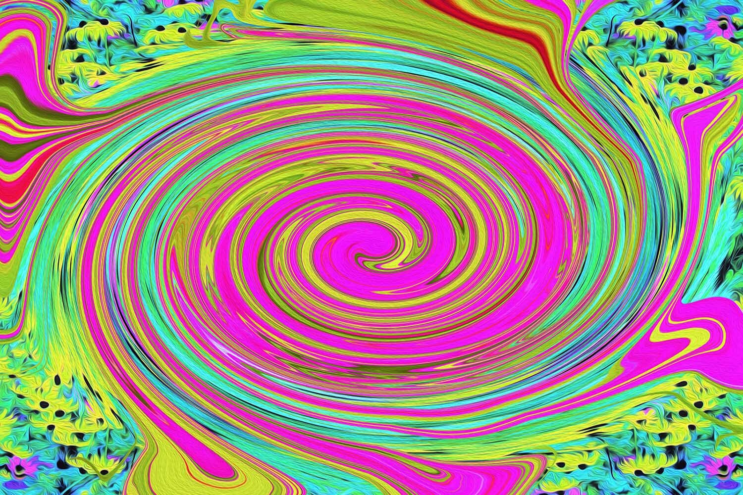 Groovy Abstract Pink and Turquoise Swirl with Flowers