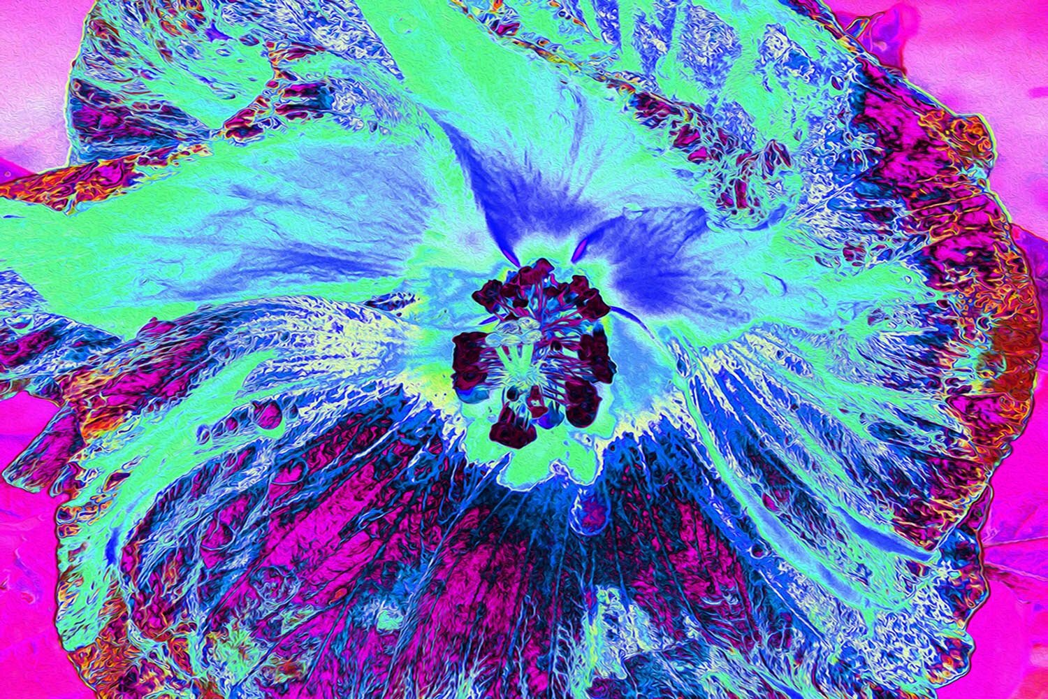 Psychedelic Retro Green and Blue Hibiscus Flower