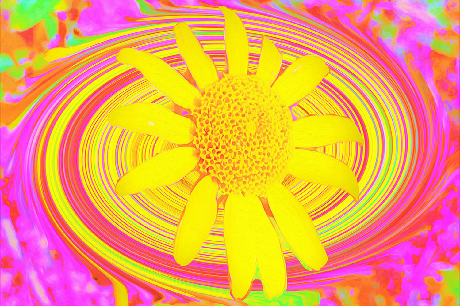 Yellow Sunflower on a Psychedelic Swirl