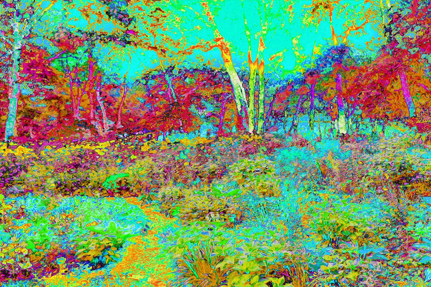 Psychedelic Autumn Gold and Aqua Garden Landscape