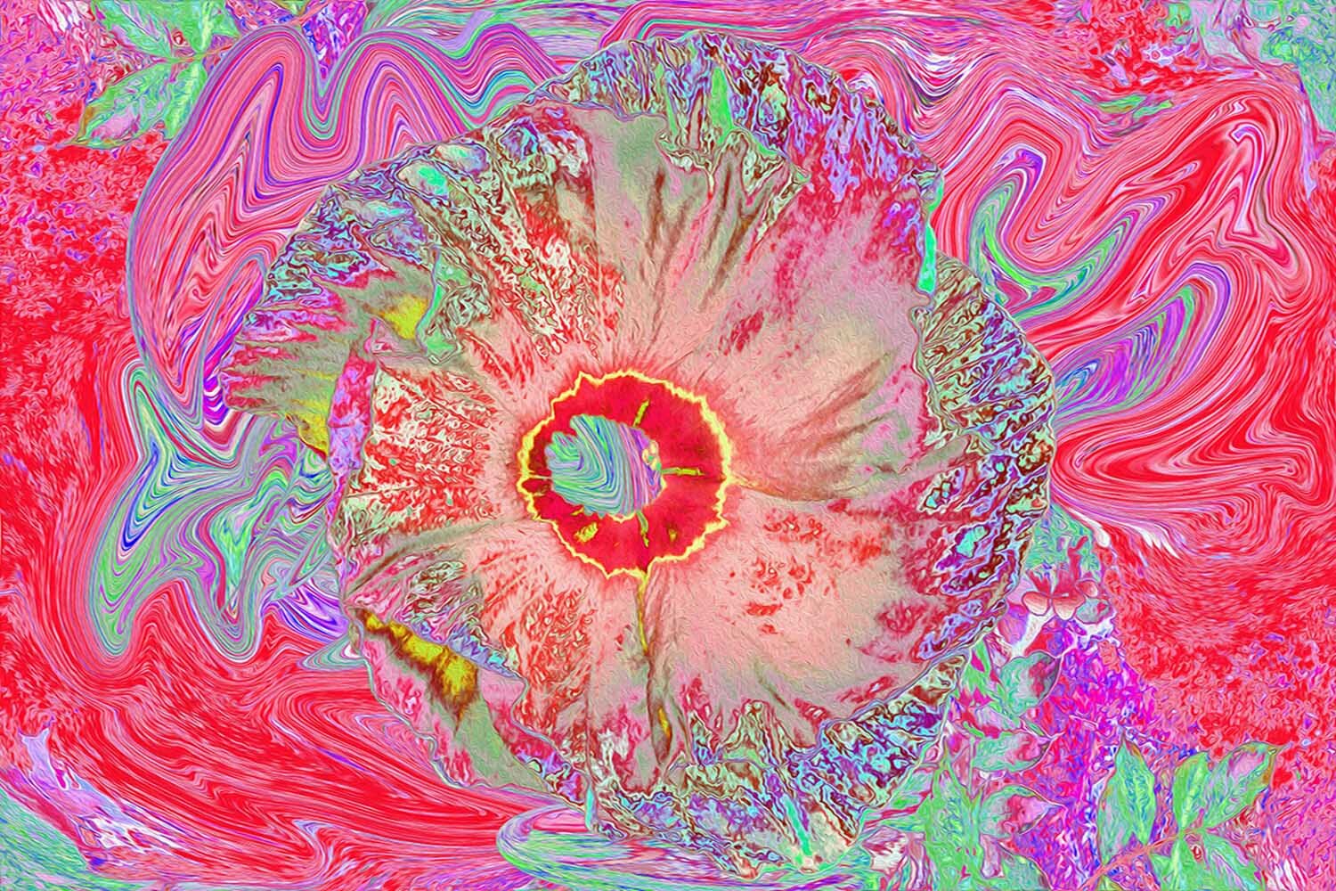 Psychedelic Retro Coral Rainbow Hibiscus