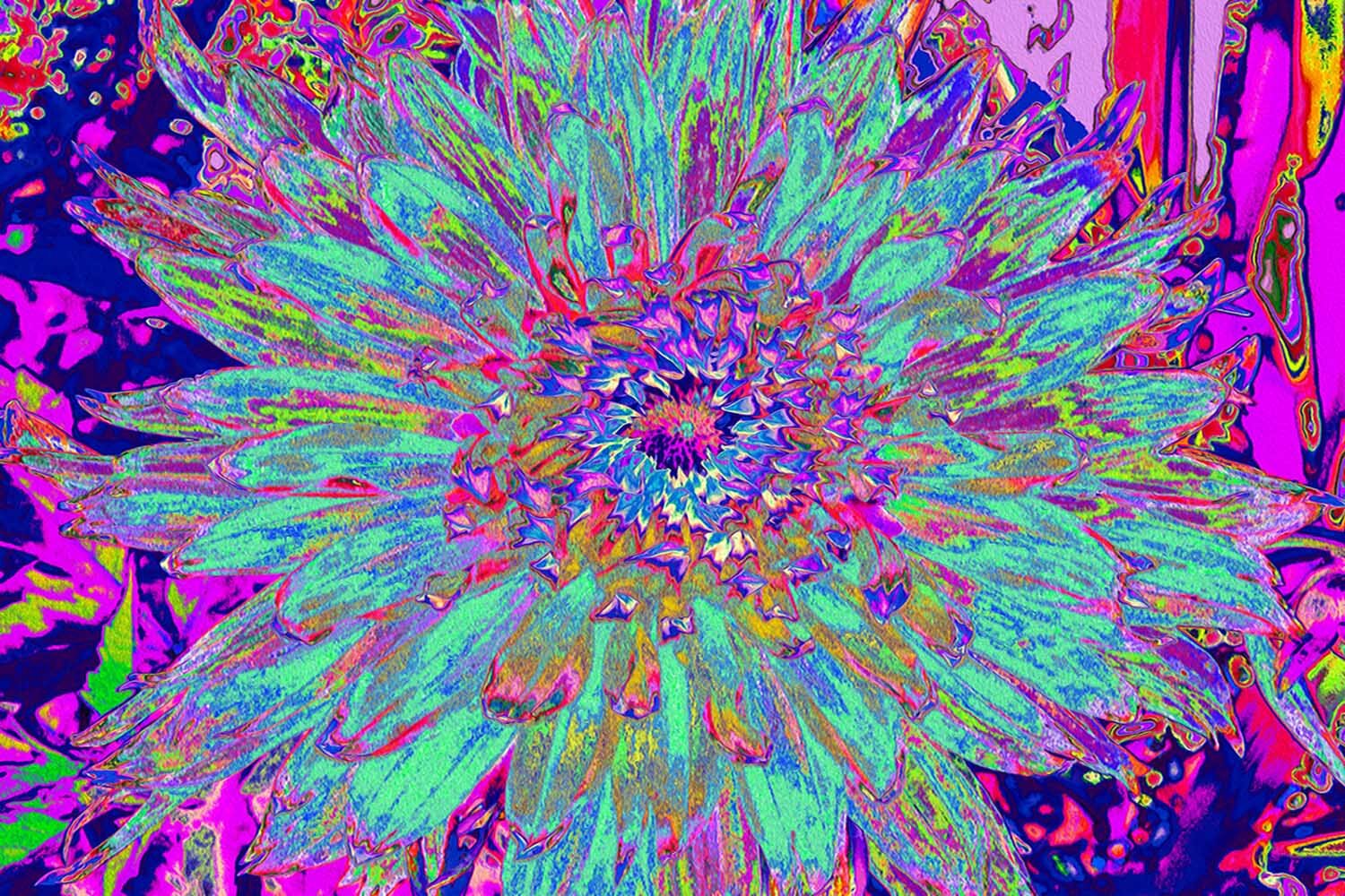 Aquamarine Rainbow Color Abstract Dahlia Flower