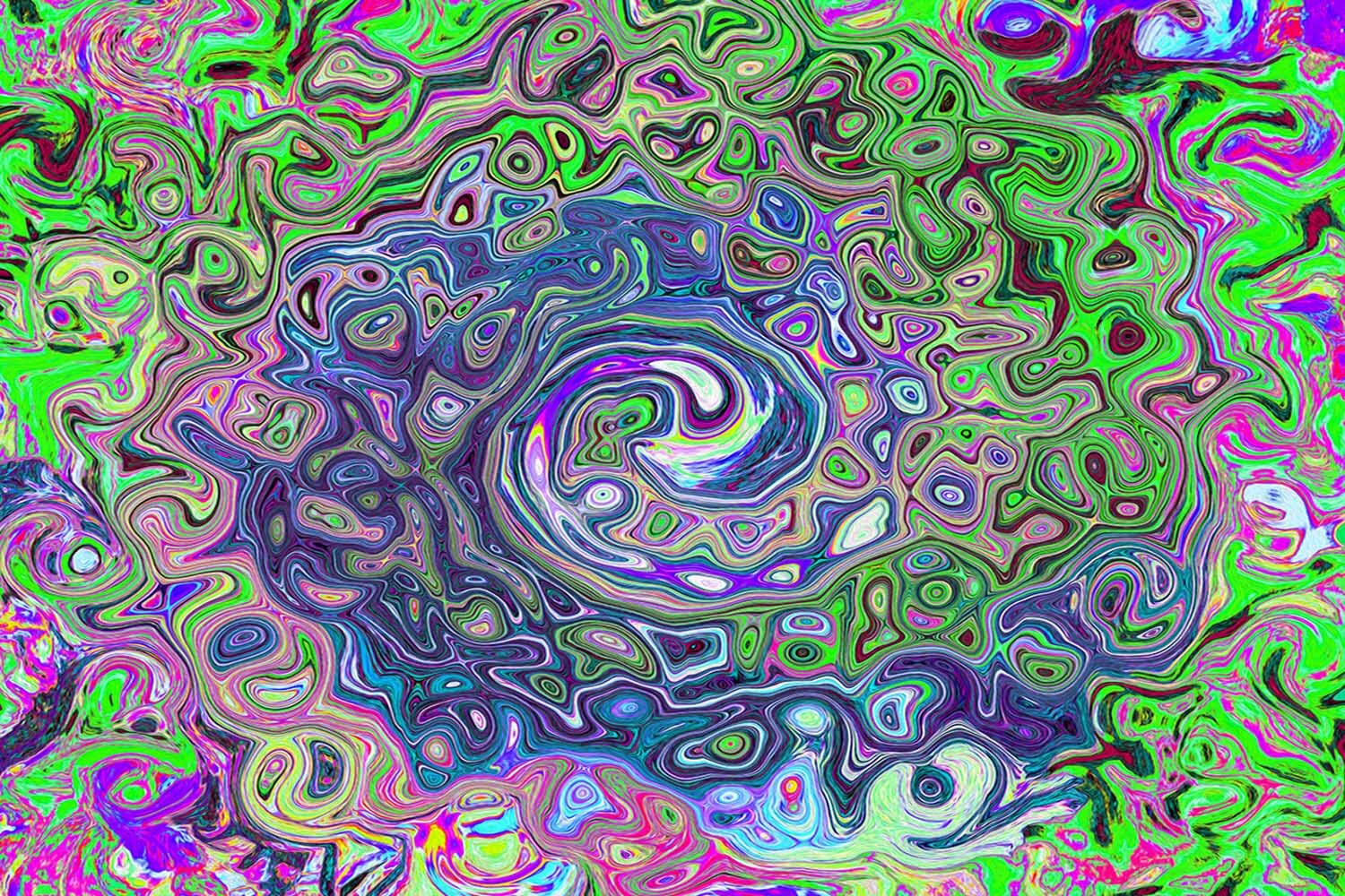 Marbled Lime Green and Purple Abstract Retro Swirl