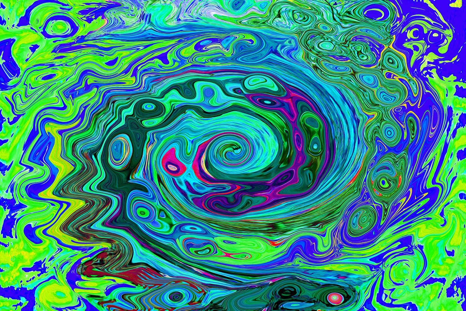 Groovy Abstract Retro Green and Blue Swirl