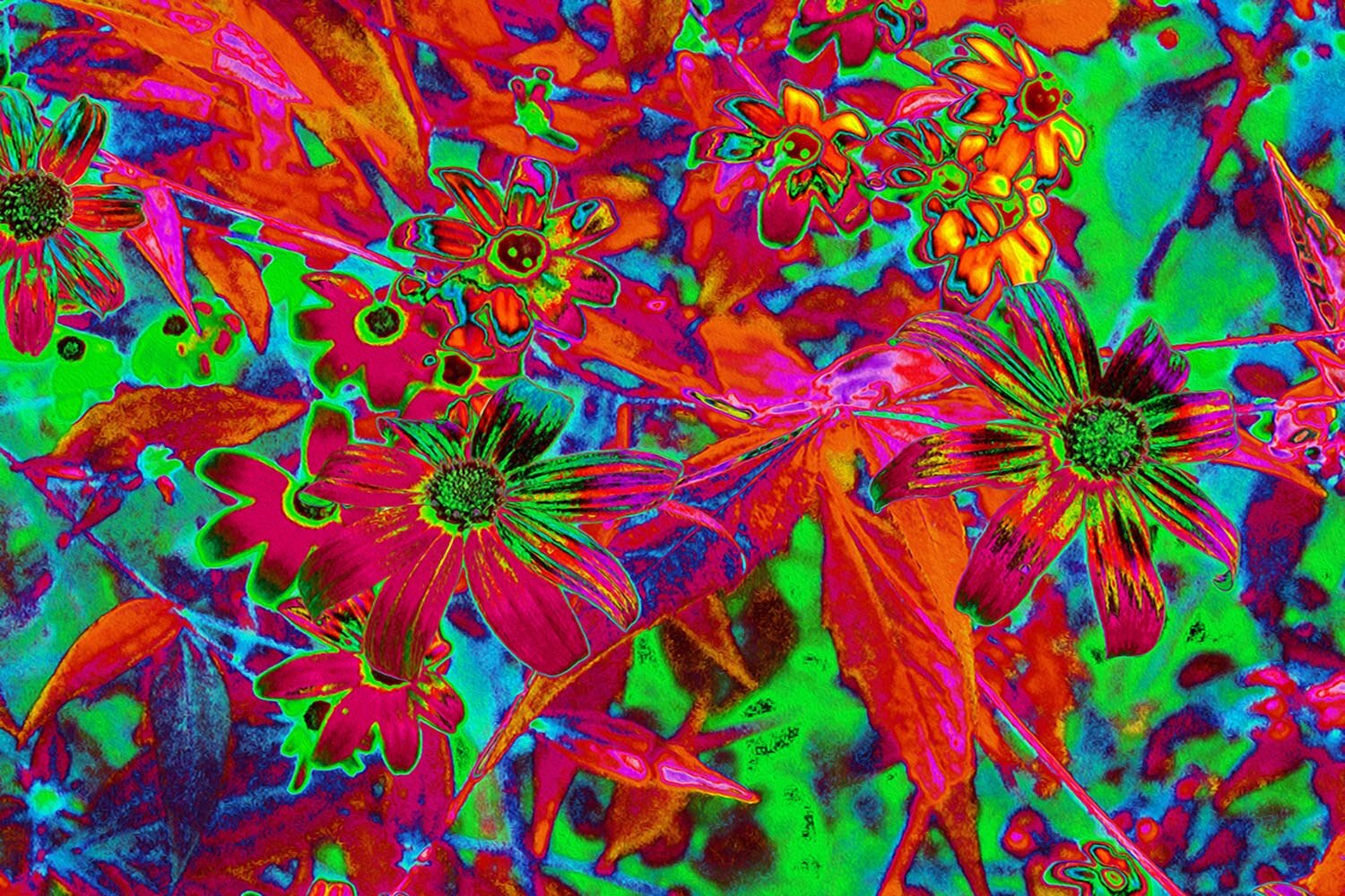 Psychedelic Groovy Red and Green Wildflowers