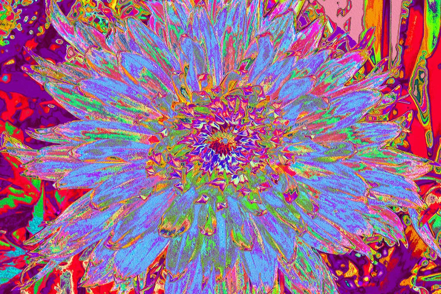 Psychedelic Groovy Blue Abstract Dahlia Flower