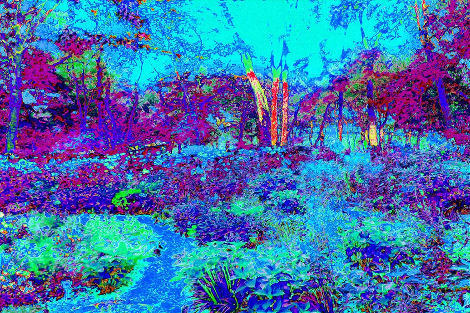 Psychedelic Impressionistic Blue Garden Landscape