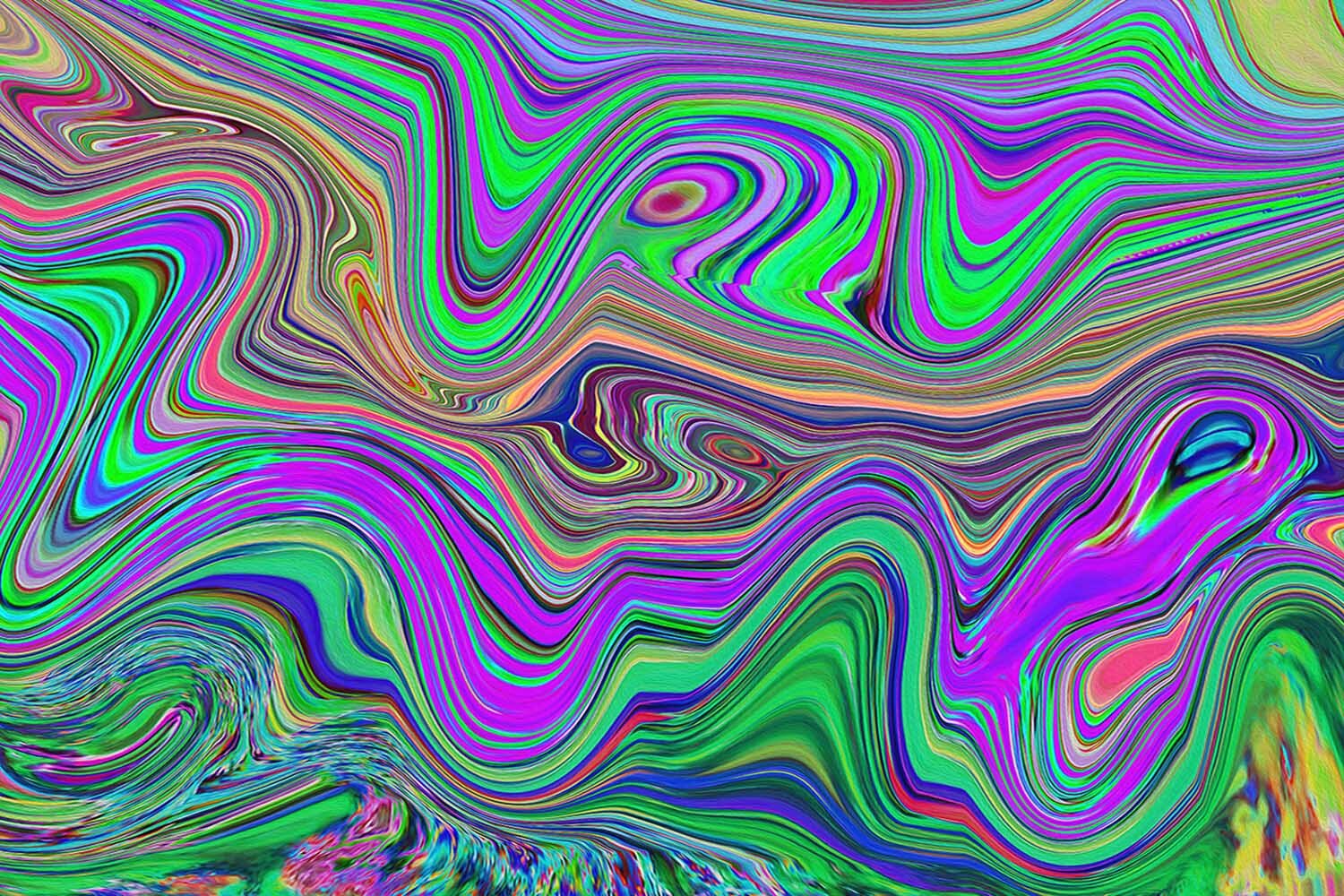 Trippy Lime Green and Purple Waves of Color
