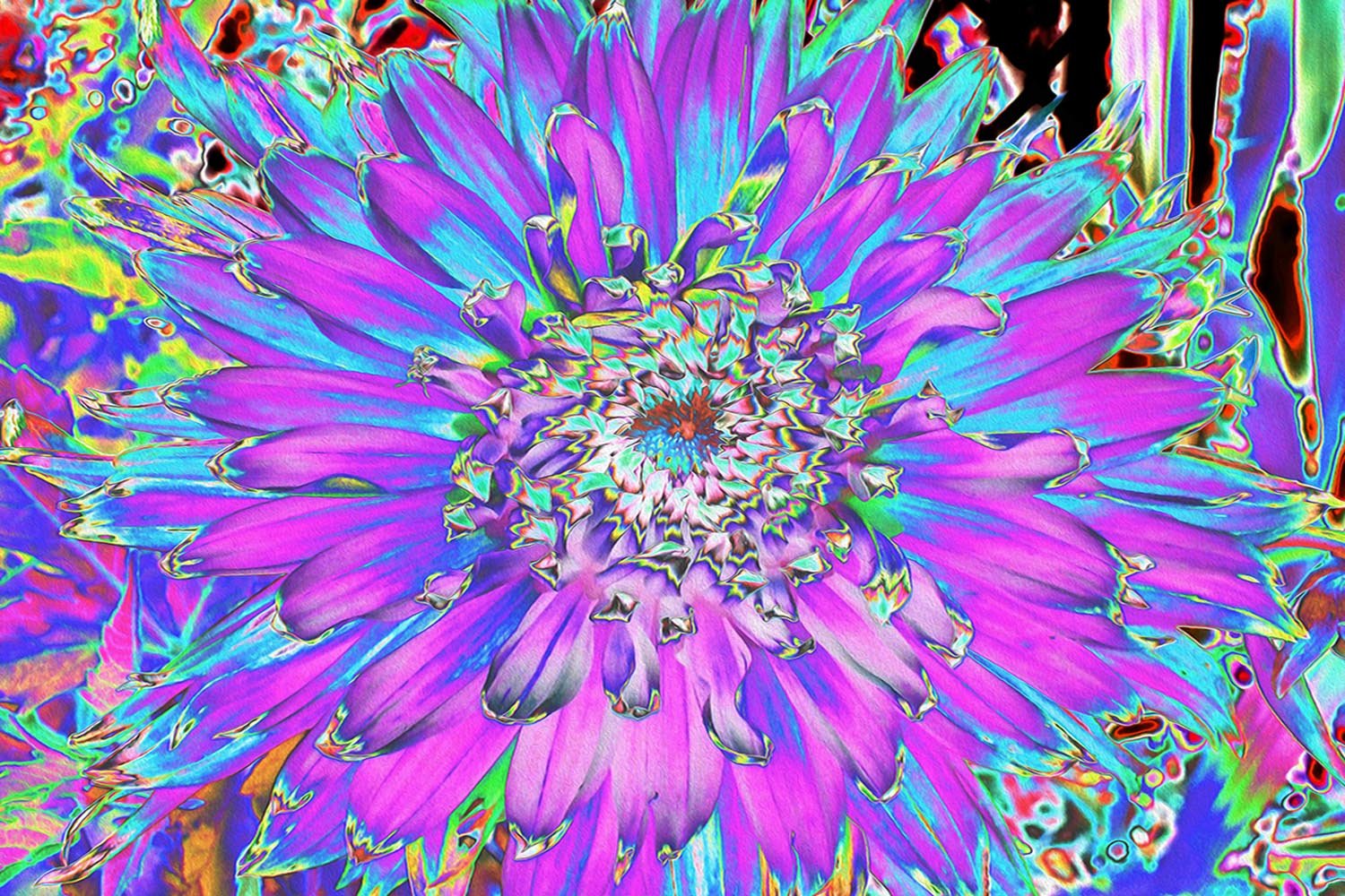 Trippy Abstract Aqua, Lime Green and Purple Dahlia Collection