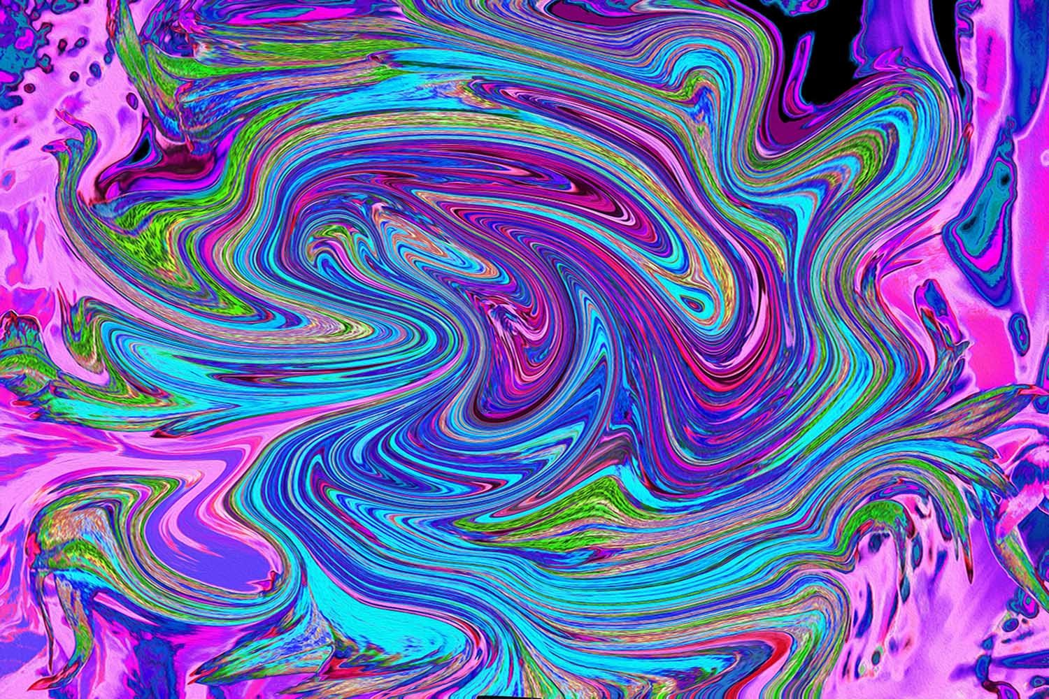 Blue, Pink and Purple Groovy Abstract Retro Art