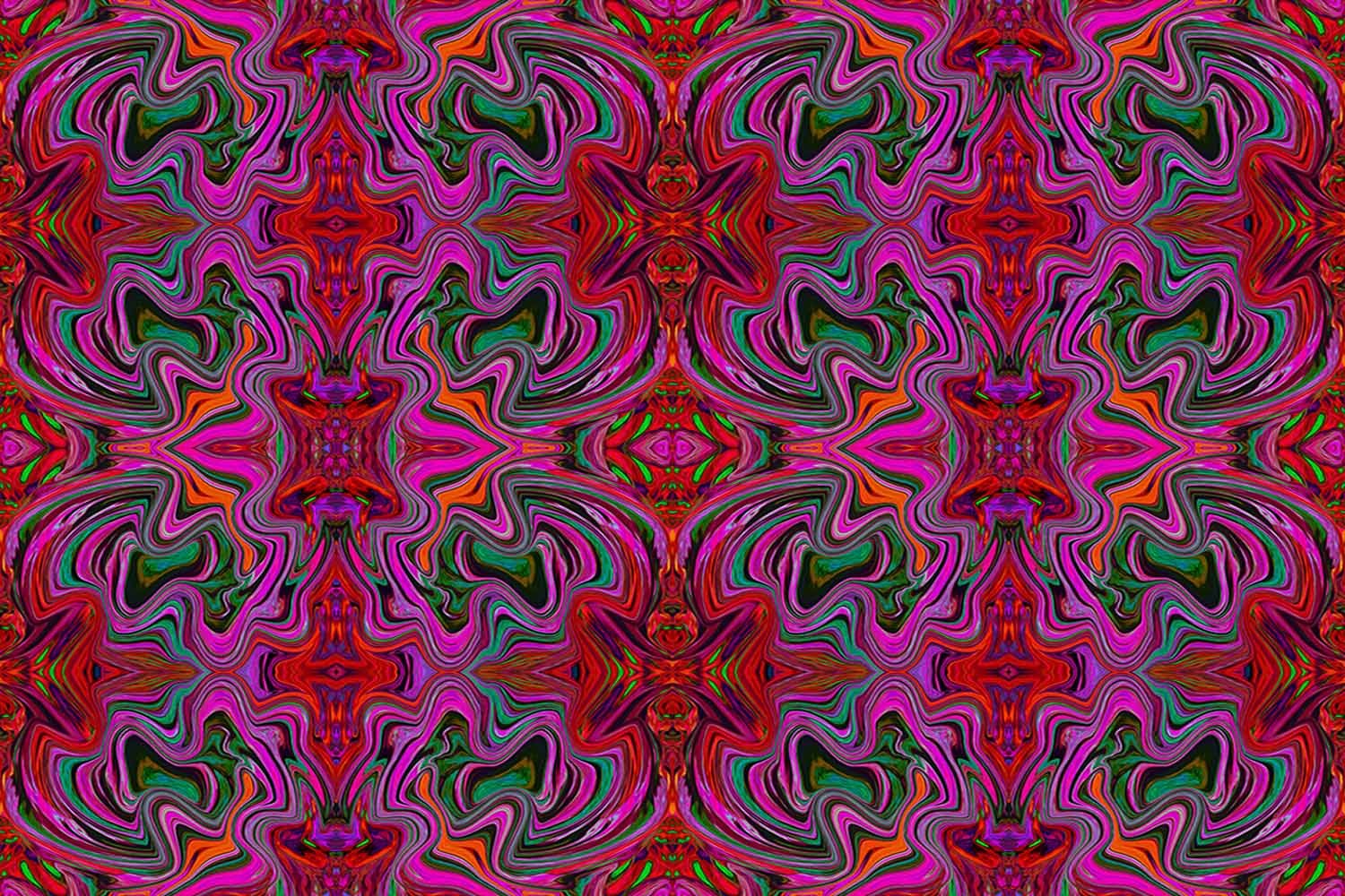Cool Trippy Magenta, Red and Green Wavy Pattern