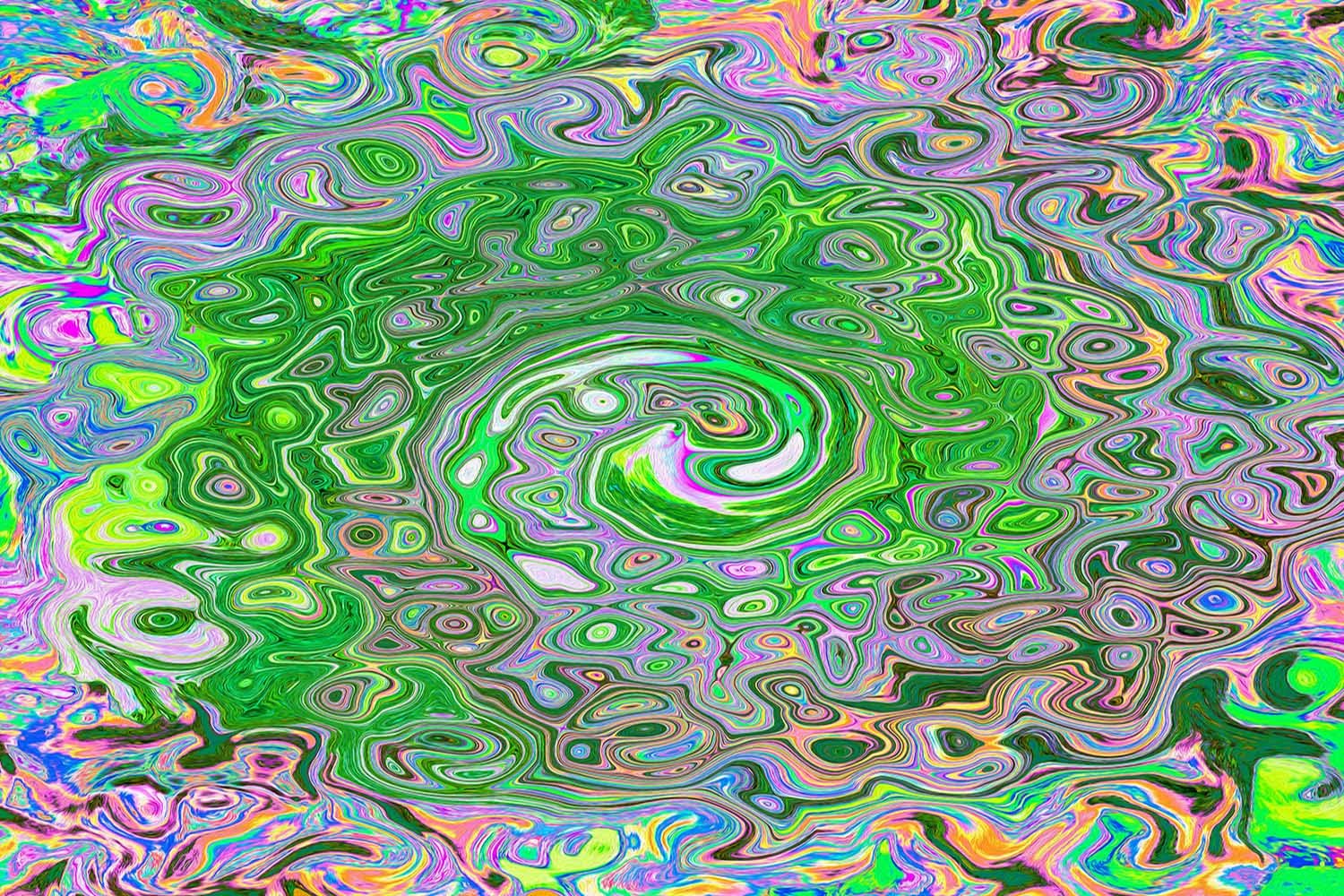 Trippy Lime Green and Pink Abstract Retro Swirl