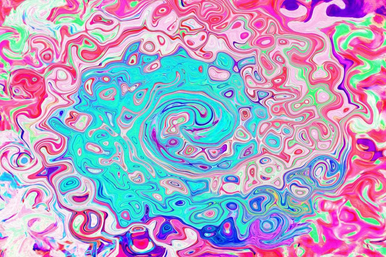 Groovy Aqua Blue and Pink Abstract Retro Swirl
