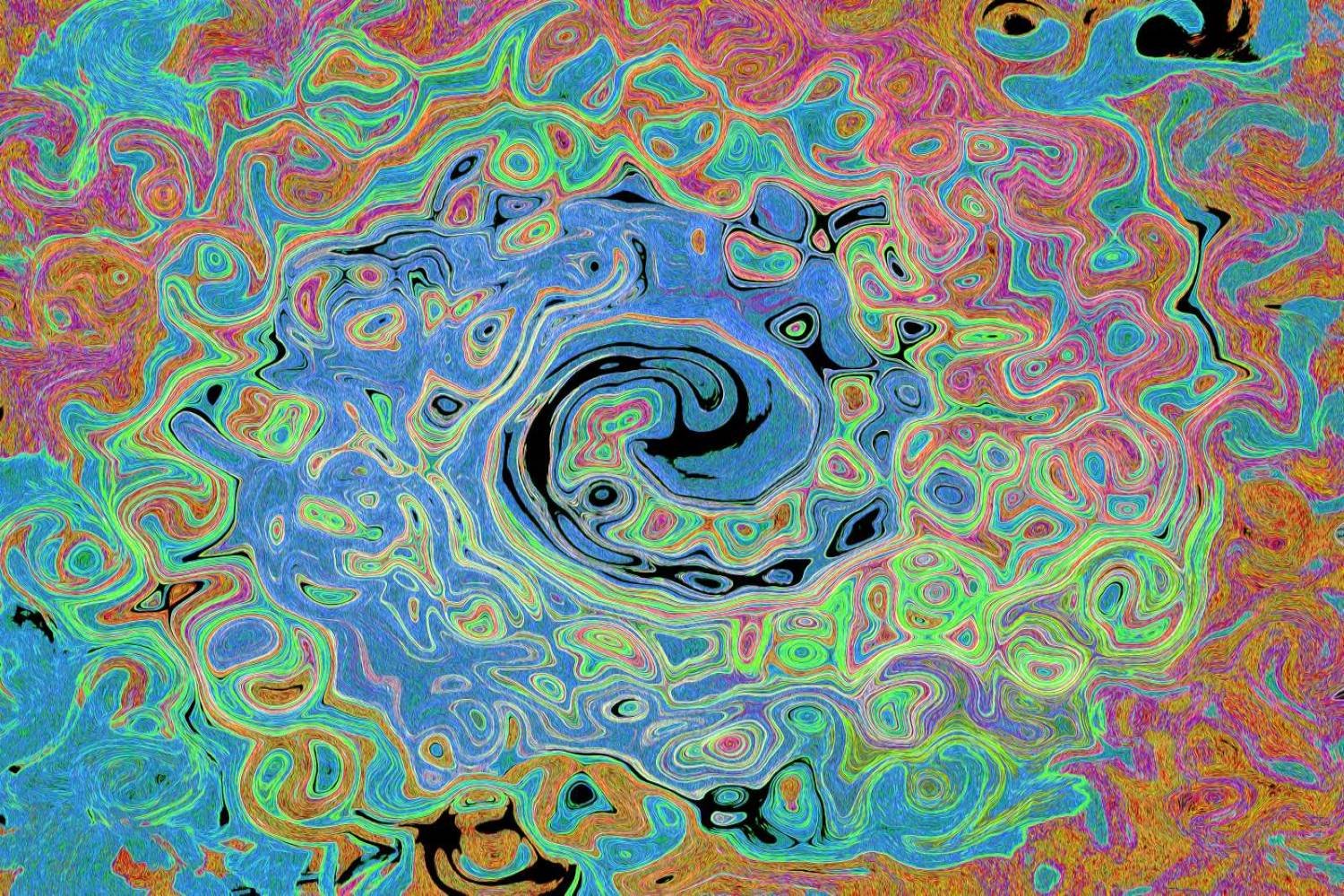 Watercolor Blue Groovy Abstract Retro Liquid Swirl