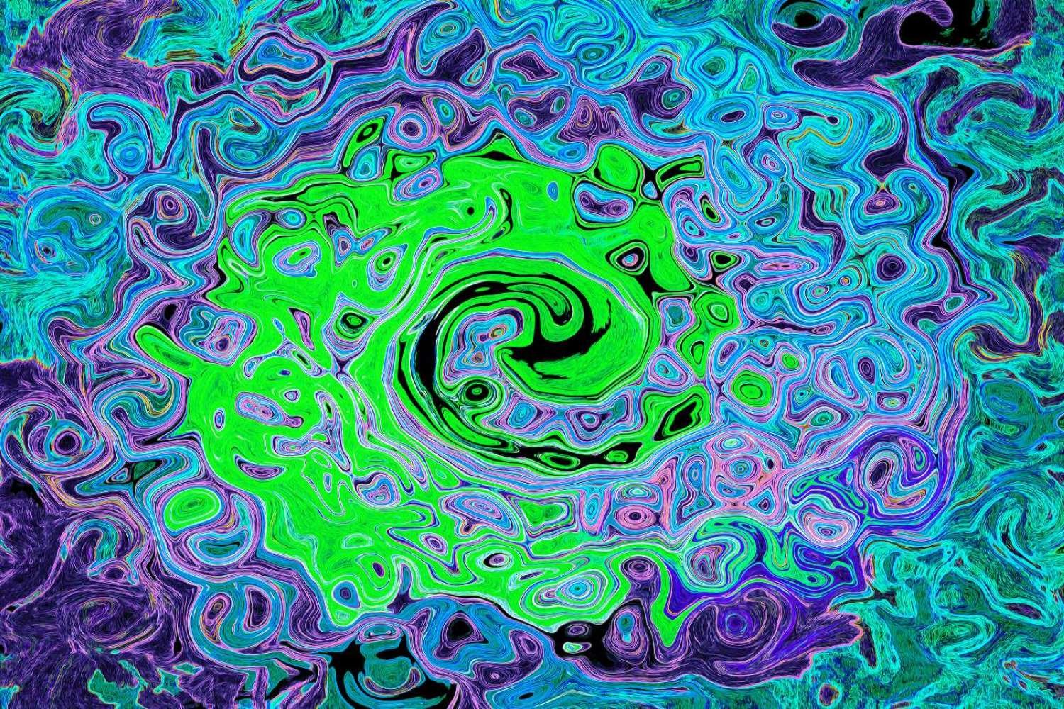 Lime Green Groovy Abstract Retro Liquid Swirl