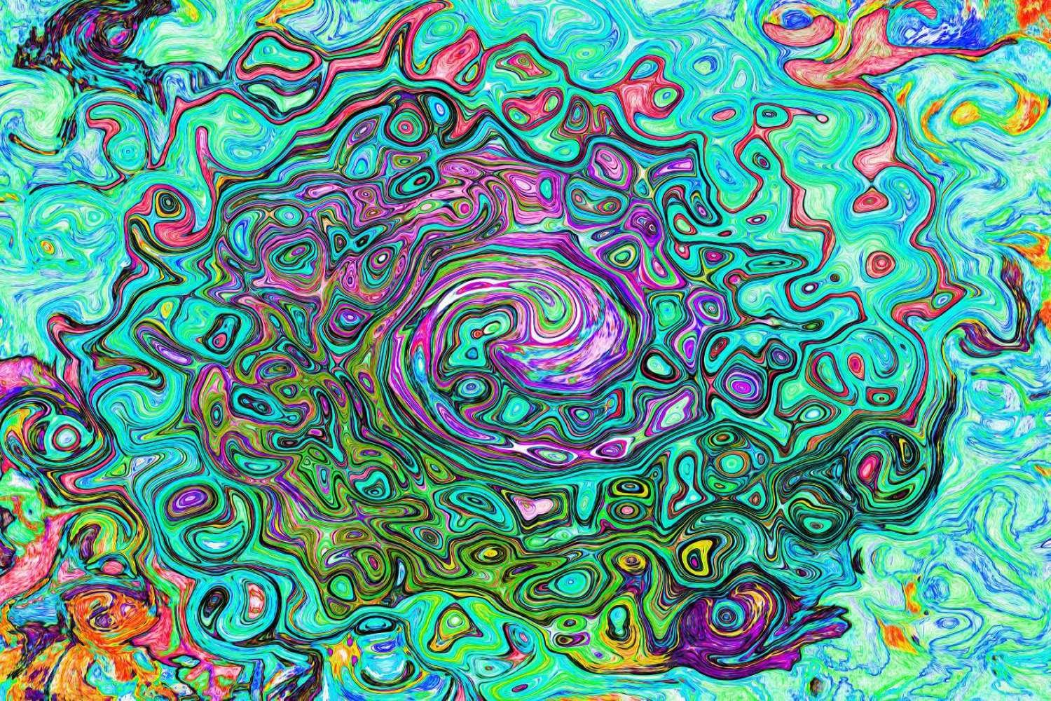 Aquamarine Groovy Abstract Retro Liquid Swirl