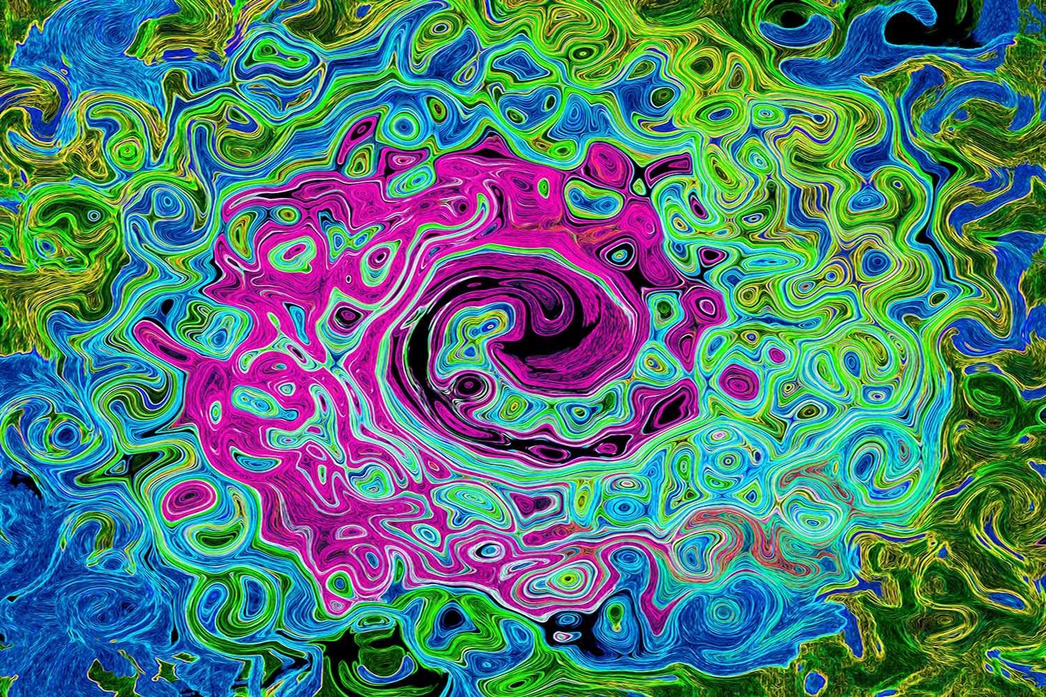 Hot Pink and Blue Groovy Abstract Retro Liquid Swirl
