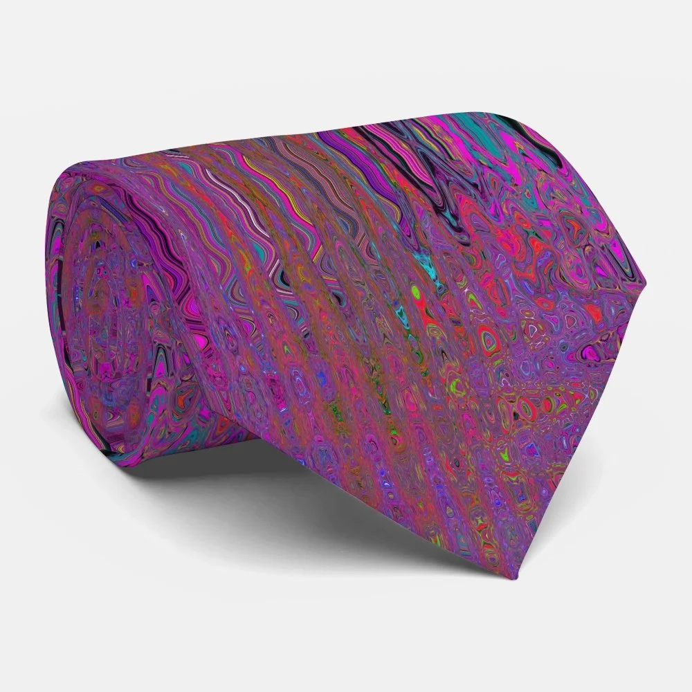 Psychedelic Groovy Magenta Retro Atomic Waves Neck Tie