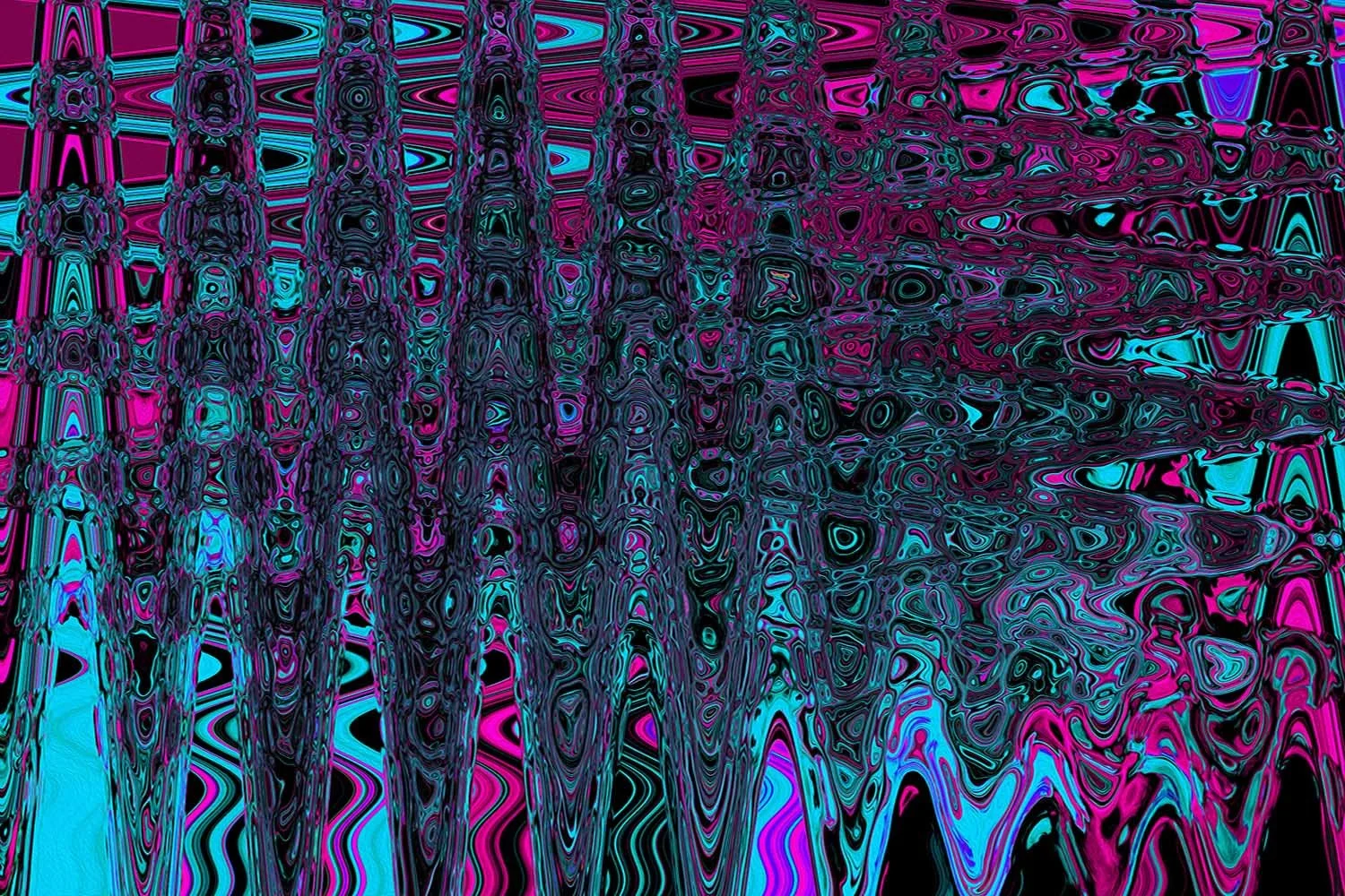 Retro Aqua Magenta and Black Abstract Atomic Waves