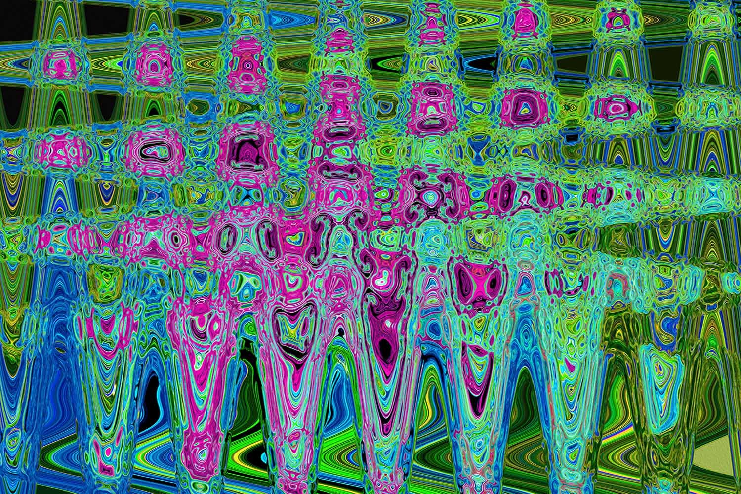 Hot Pink and Blue Groovy Abstract Retro Atomic Waves