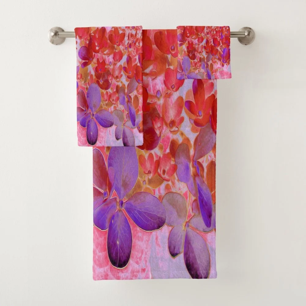 Elegant Purple and Orange Limelight Hydrangea Bath Towel Set