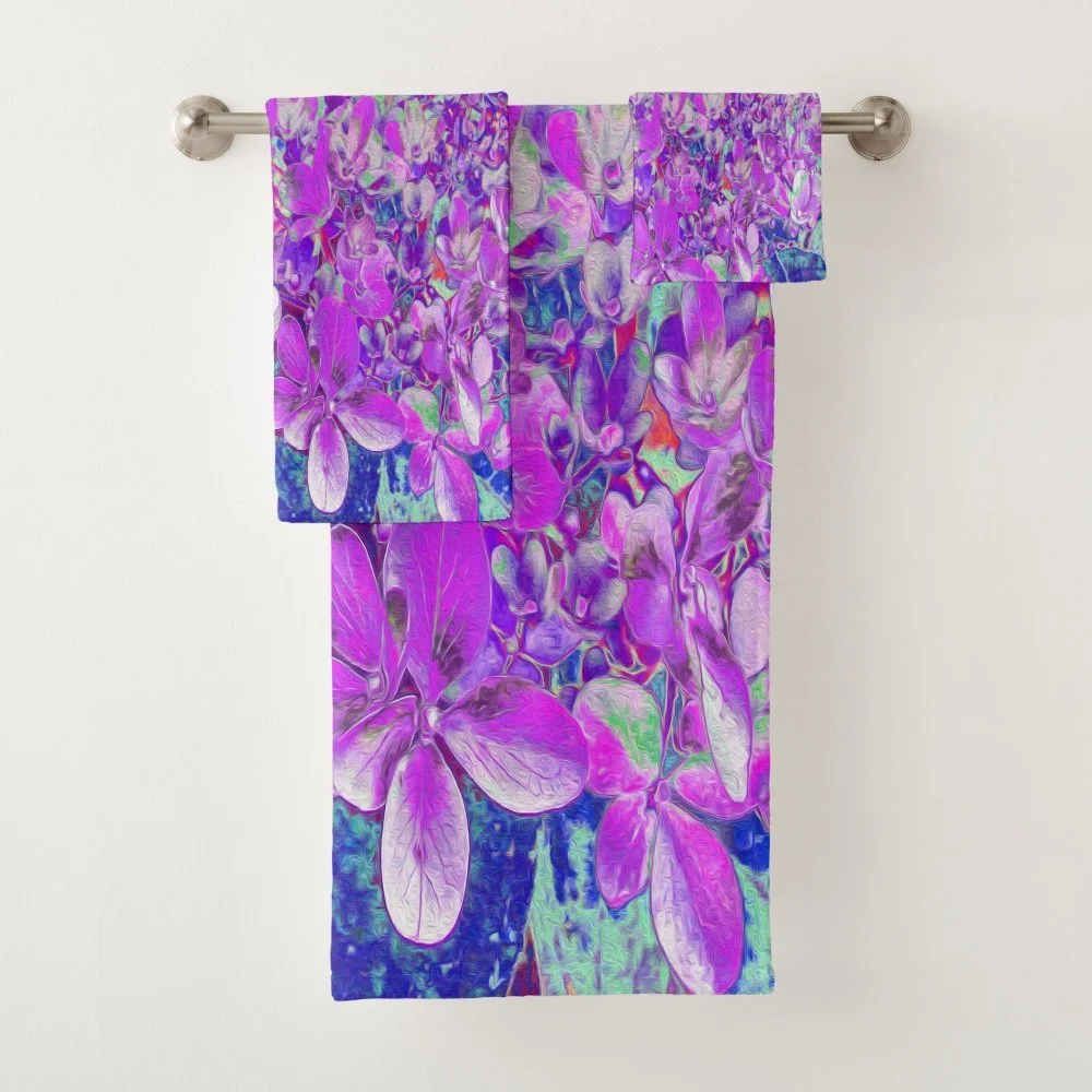 Elegant Purple and Blue Limelight Hydrangea Bath Towel Set