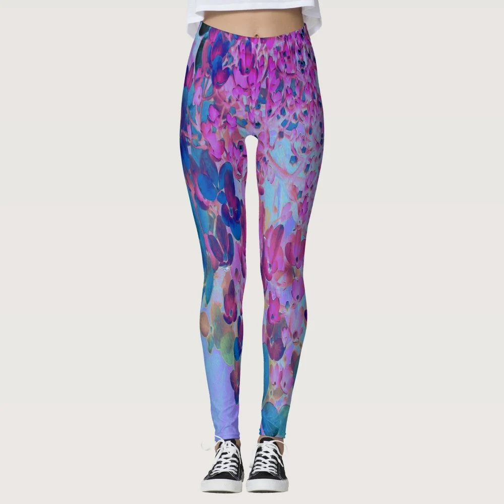 Elegant Dark Blue and Magenta Limelight Hydrangea Leggings