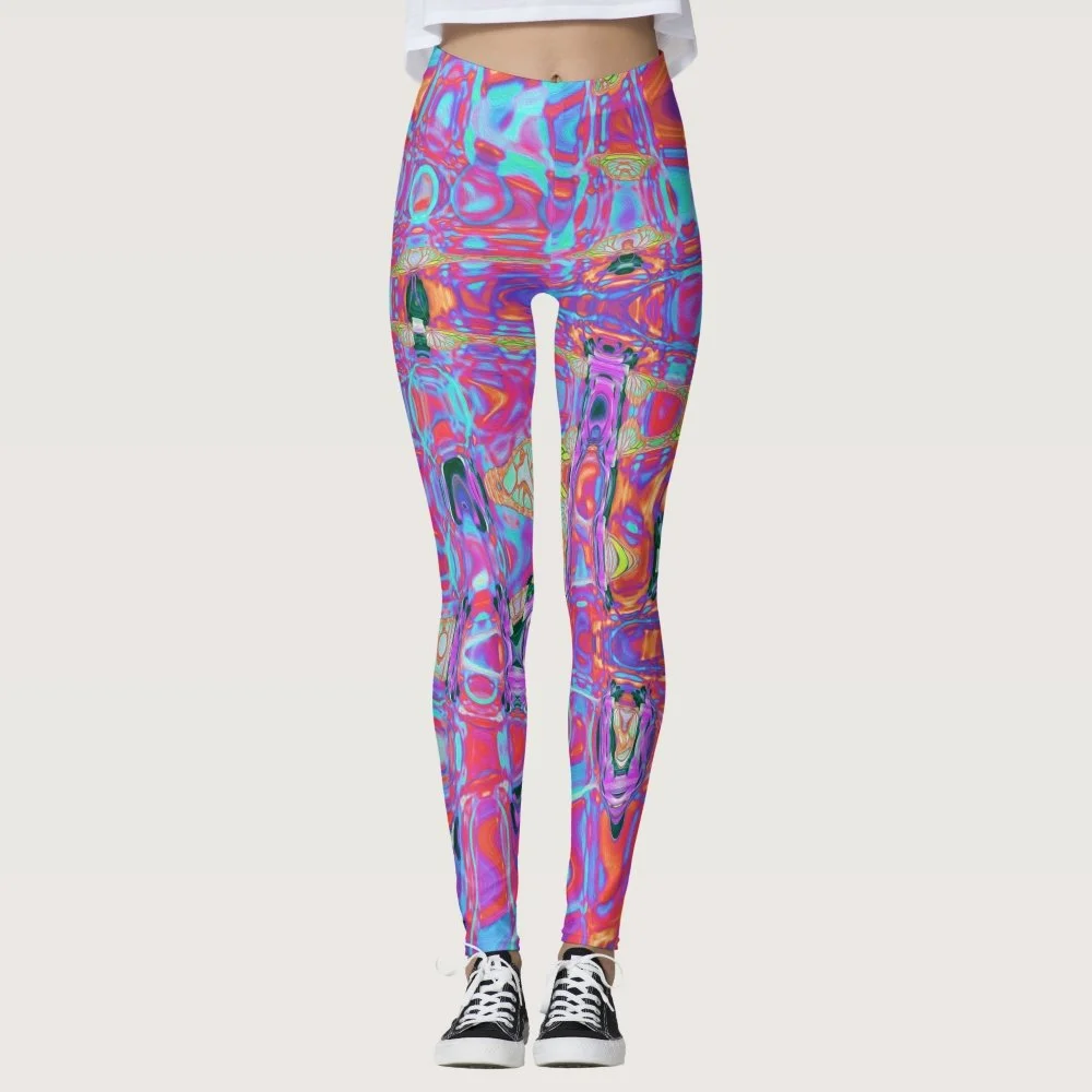 Cosmic Abstract Rainbow Colors Retro Ripples Leggings