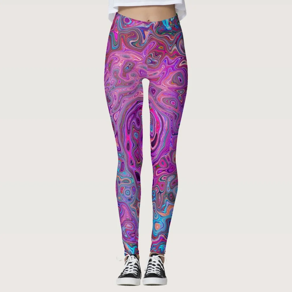 Purple, Blue and Red Abstract Retro Swirl Leggings