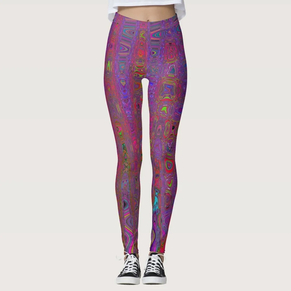 Psychedelic Groovy Magenta Retro Atomic Waves Leggings