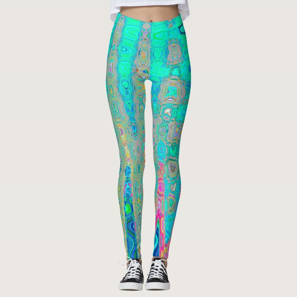 Groovy Abstract Retro Rainbow Atomic Waves Leggings