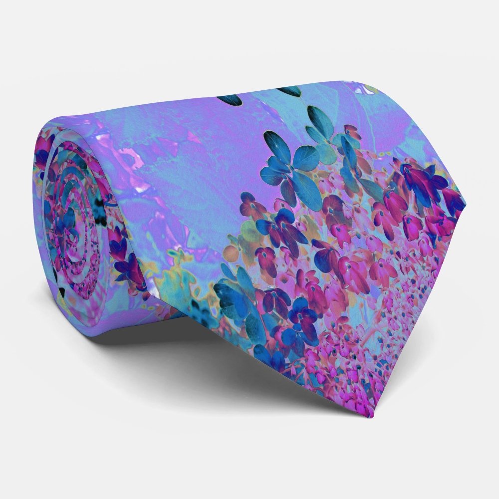Elegant Dark Blue and Magenta Limelight Hydrangea Neck Tie