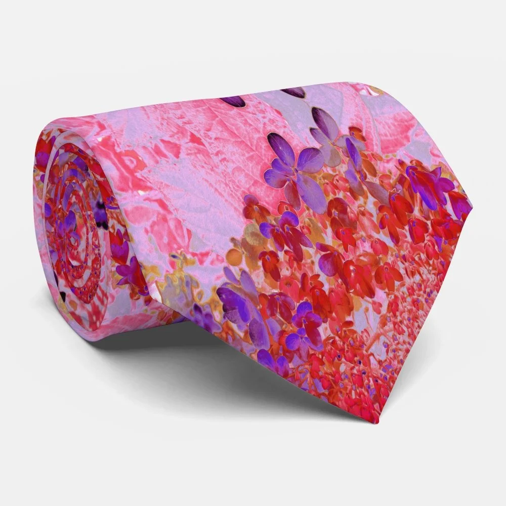 Elegant Purple and Orange Limelight Hydrangea Neck Tie