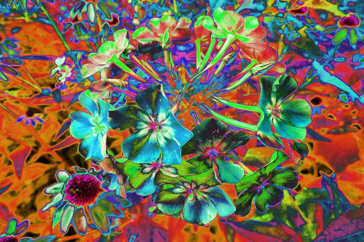 Blooming Abstract Blue and Lime Green Flower
