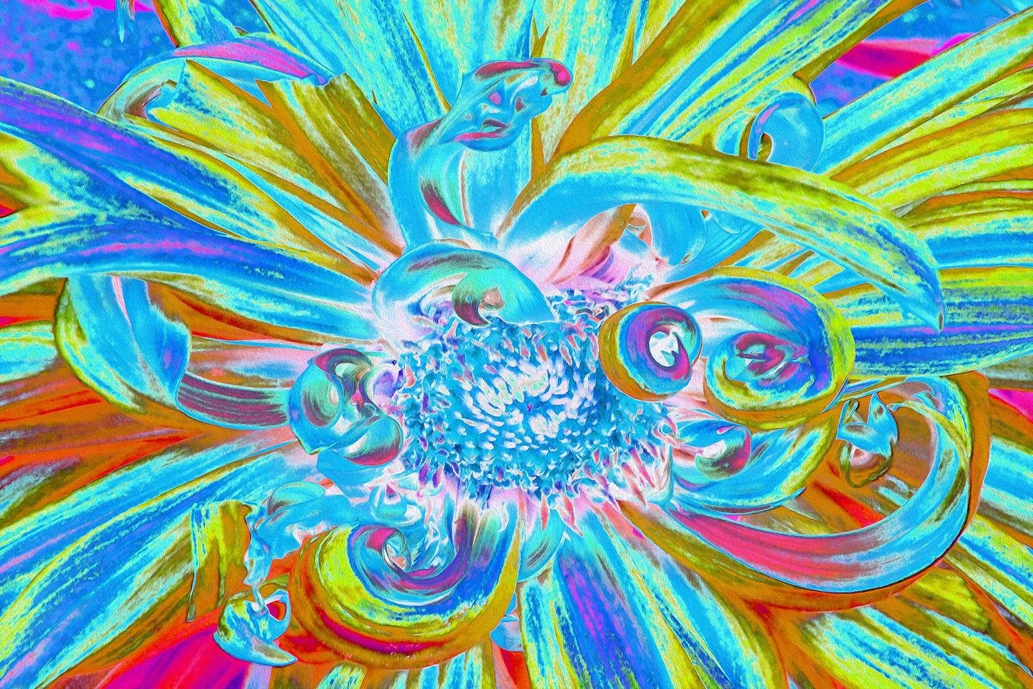 Festive Chartreuse and Blue Dahlia Flower Petals