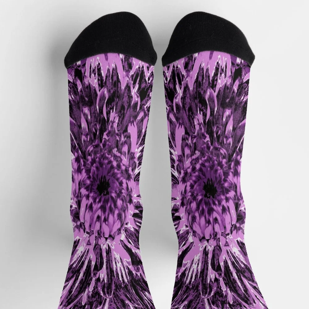 Black and Pink Dahlia Flower Socks