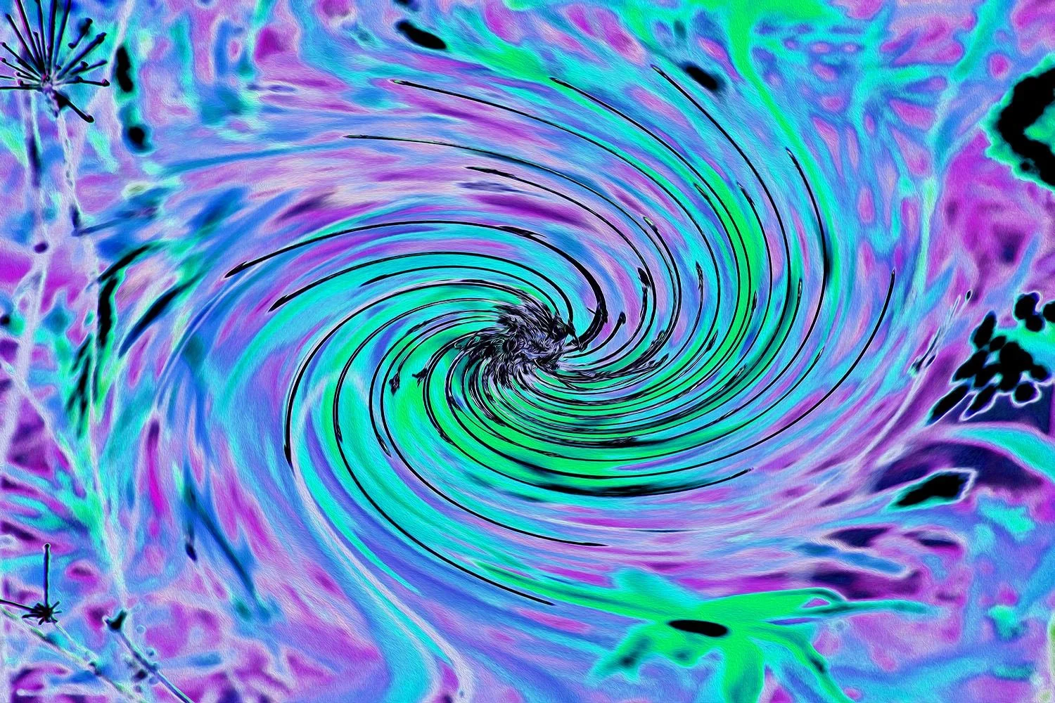 Cool Abstract Lime Green and Purple Floral Swirl