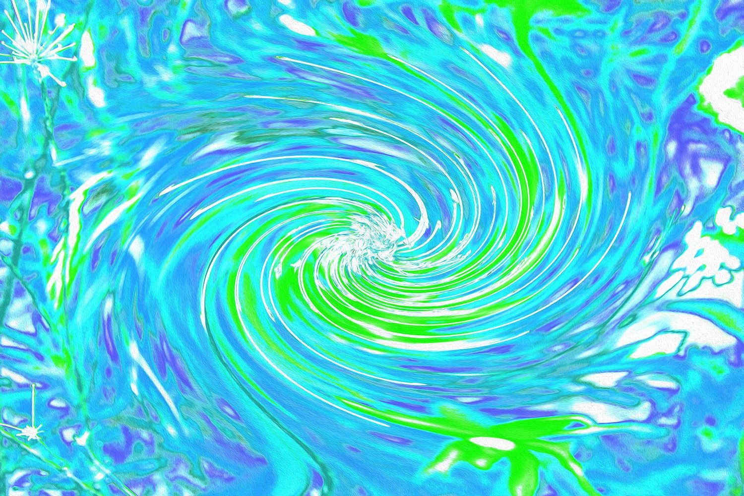 Cool Abstract Retro Aqua and Lime Green Floral Swirl