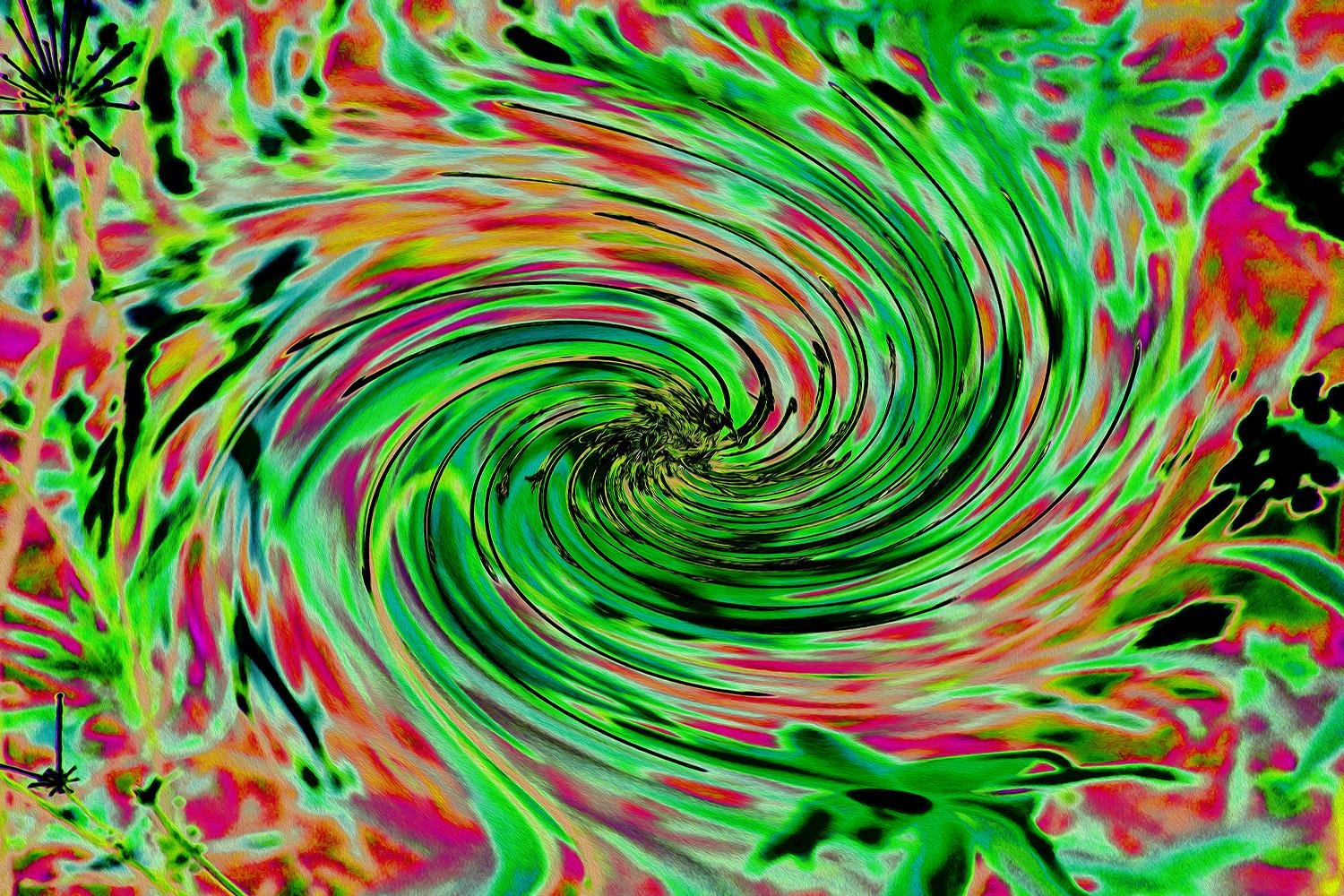 Cool Abstract Lime Green and Black Floral Swirl