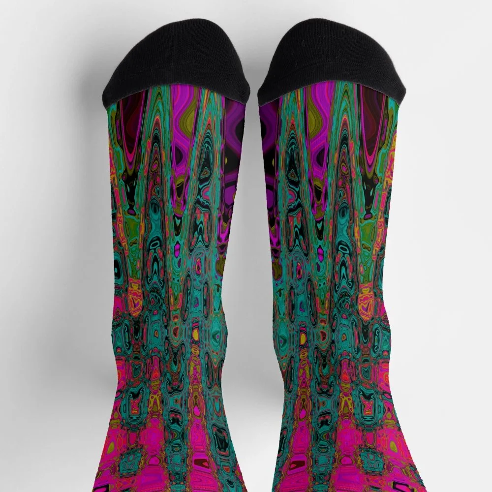 Trippy Turquoise Abstract Retro Atomic Waves Socks