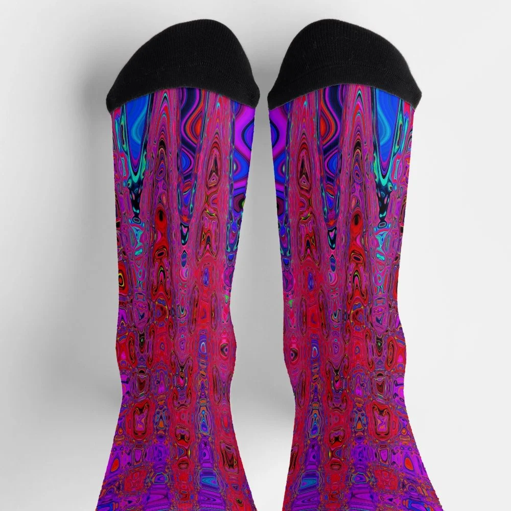 Trippy Red and Purple Abstract Retro Atomic Waves Socks