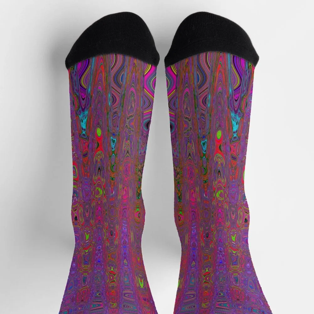 Psychedelic Groovy Magenta Retro Atomic Waves Socks