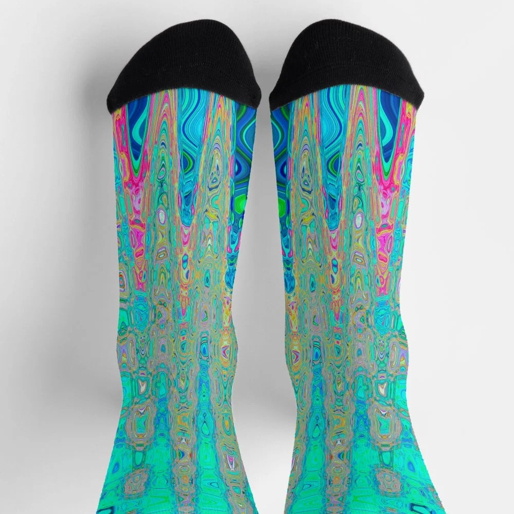 Groovy Abstract Retro Rainbow Atomic Waves Socks
