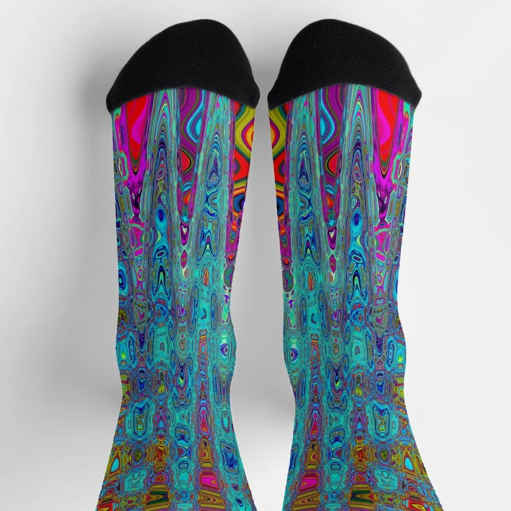 Trippy Sky Blue Abstract Retro Atomic Waves Socks